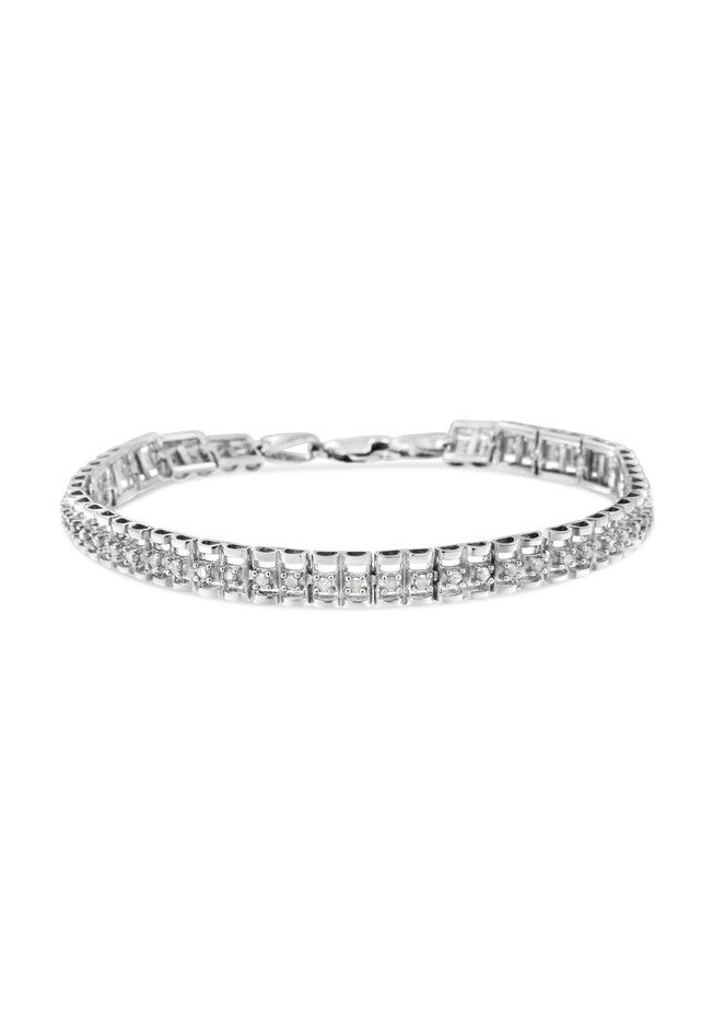 Sterling Silver 1.0 Cttw Diamond Double Link Tennis Bracelet, , on-hover image number null