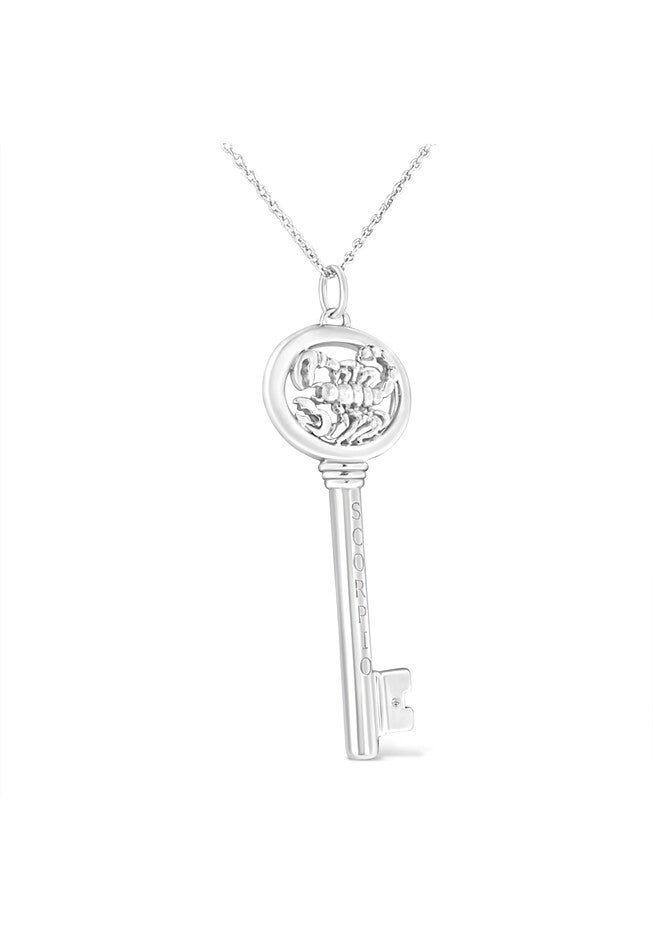 Sterling Silver Diamond Accent Scorpio Zodiac Key Pendant Necklace, , alternate image number null