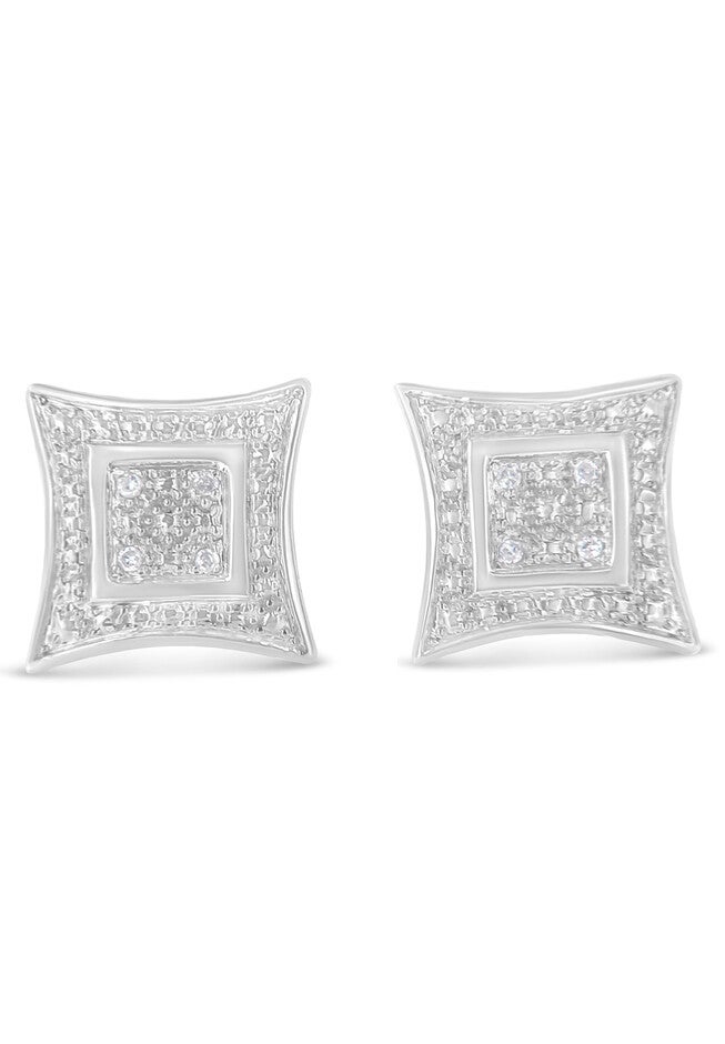 Sterling Silver Diamond Accented 4Stone Four Pointed Star Shaped Halostyle Stud Earrings, WHITE, hi-res image number null