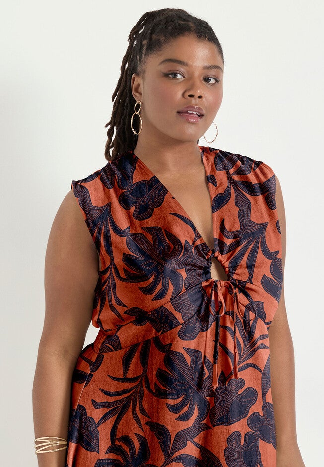 Empire Waist Midi Dress, STITCHED FLORAL PICANTE, alternate image number null