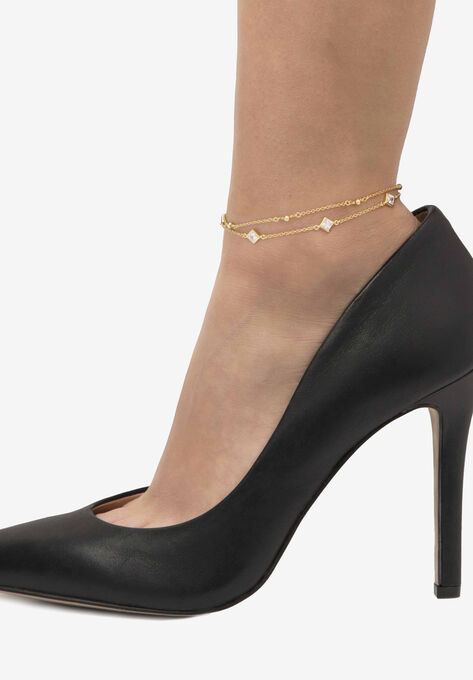 1.85 Cttw. Princess-Cut Cubic Zirconia Gold-Plated Silver Ankle Bracelet 11" Jewelry, , alternate image number null