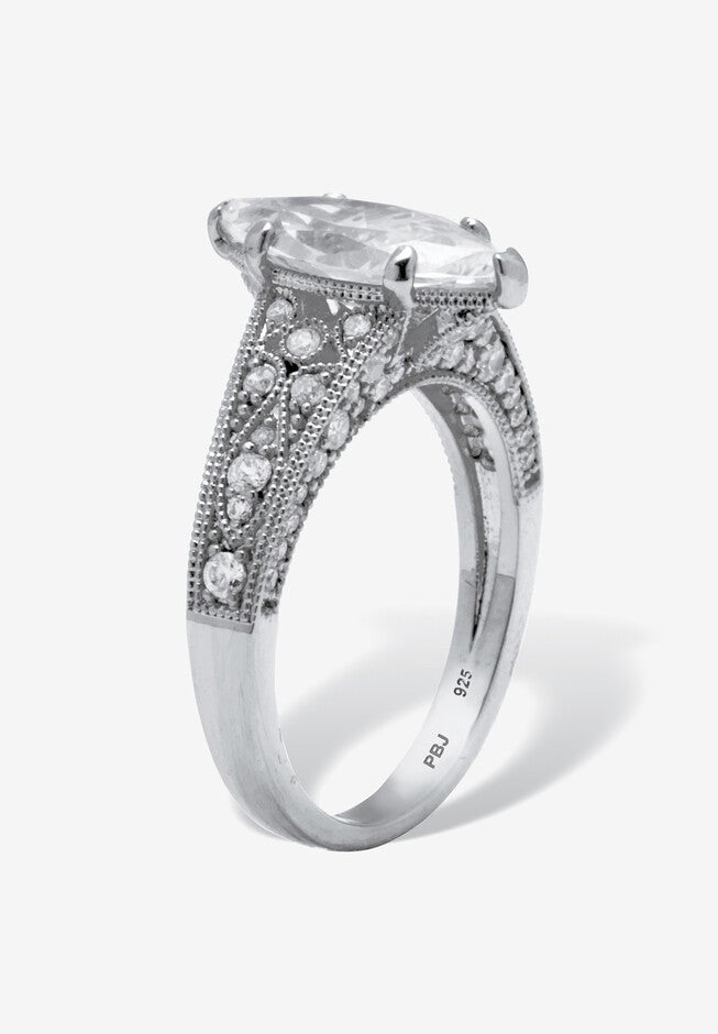 3.23 Tcw Cubic Zirconia Platinum-Plated Sterling Silver Engagement Ring, , on-hover image number null