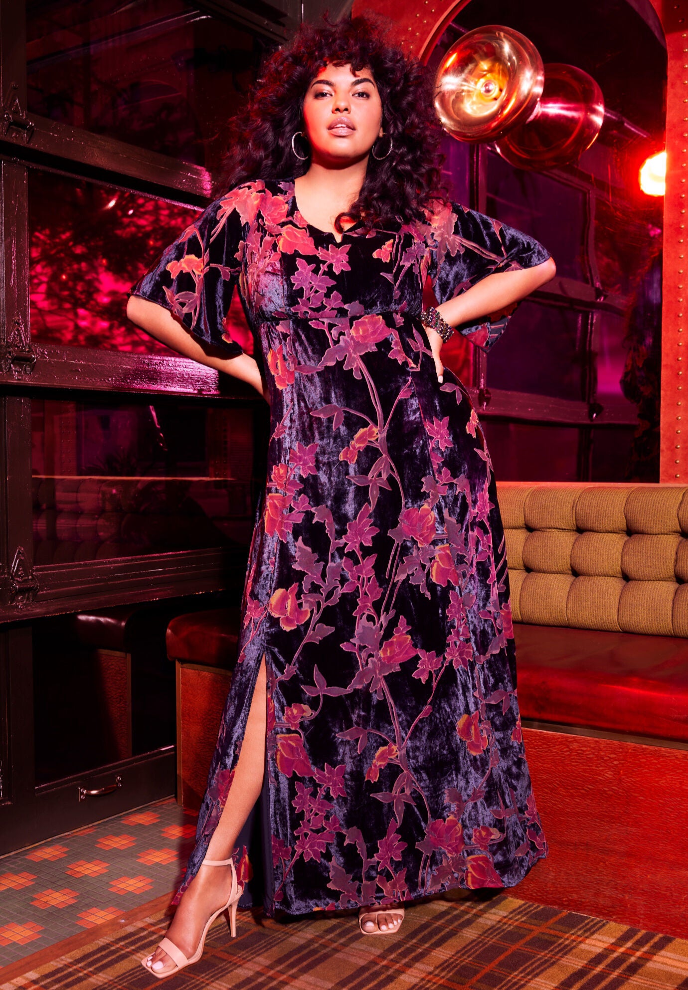 Burnout Velvet Maxi Dress, NAVY FLORAL, hi-res image number 0