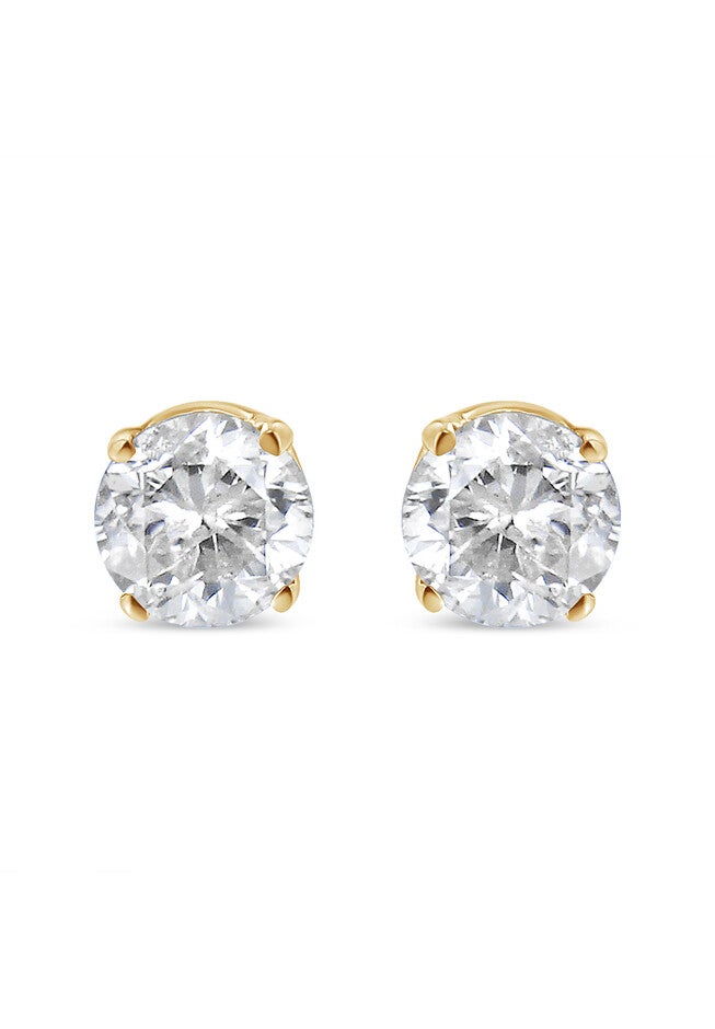 Round Brilliantcut Diamond Yellow Gold Classic 4Prong Solitaire Stud Earrings, , alternate image number null