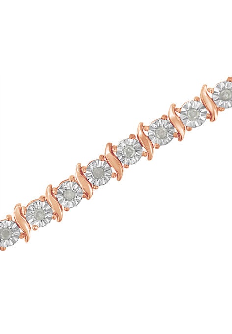 Rose Gold Over Sterling Silver Diamond Scurve Link Miracleset Tennis Bracelet 8", , alternate image number null