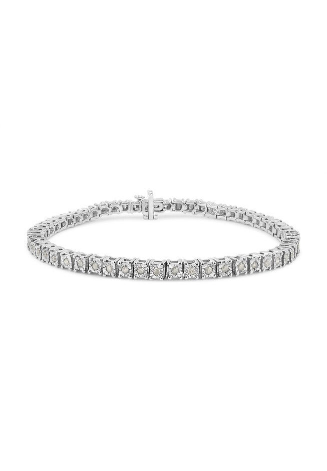 Sterling Silver Diamond Square Frame Miracleset Tennis Bracelet 7 inches, WHITE, hi-res image number null