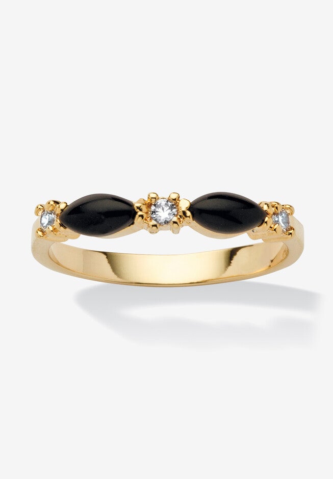 Yellow Gold-Plated Natural Black Onyx And Round Crystal Ring, ONYX, hi-res image number null