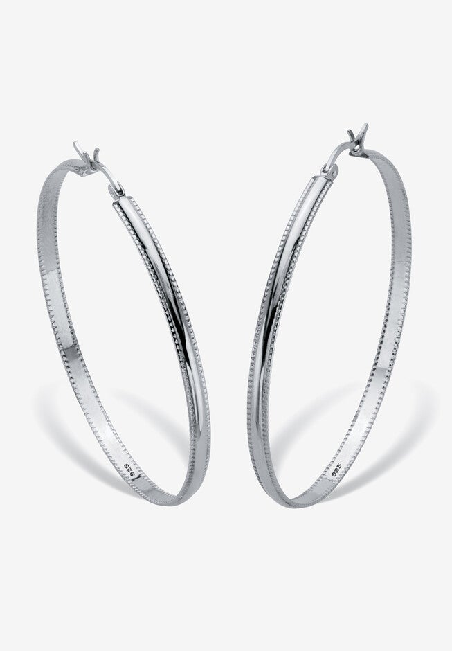 Sterling Silver Diamond Cut Beaded Edge Hoop Earrings (53Mm) Jewelry, SILVER, hi-res image number null