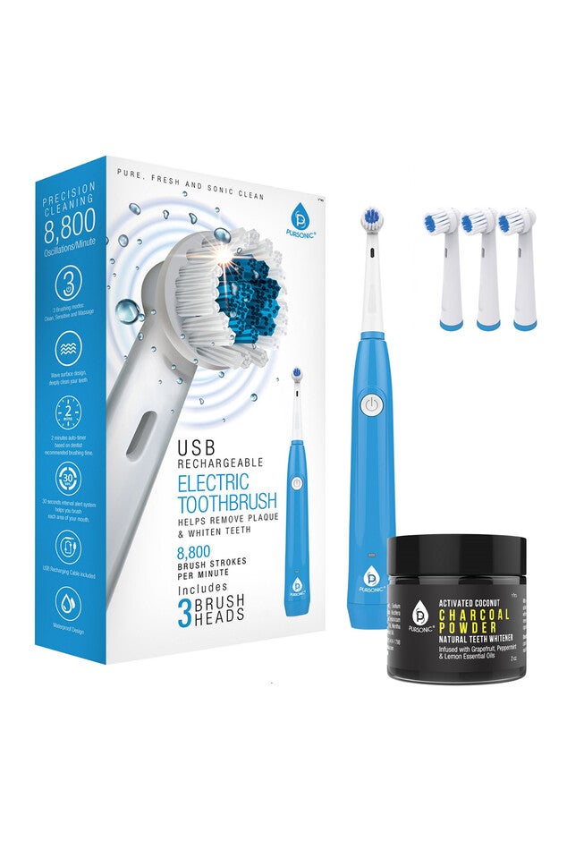Usb Rechargeable Rotary Toothbrush + Freebie Activated Coconut Charcoal Powder Natural Teeth Whitener, O, hi-res image number null