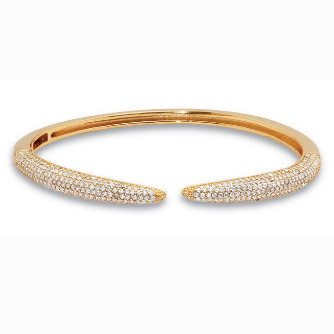 Crystal Cuff Bangle Yellow Goldtone Sleek Bracelet 7-inch, WHITE, hi-res image number null