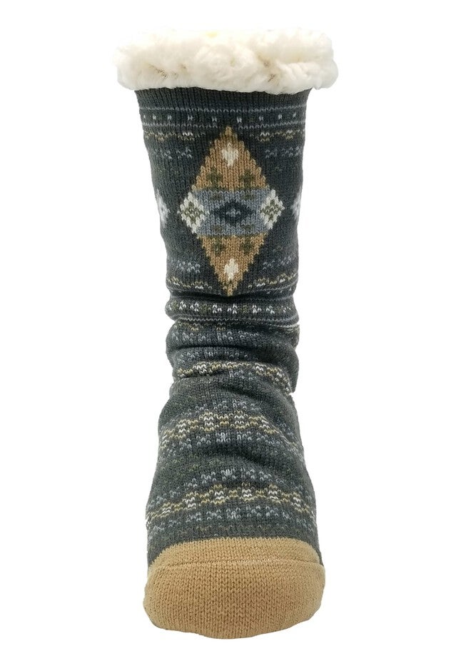 Diamond Fairisle Slipper Socks, GREY, hi-res image number null