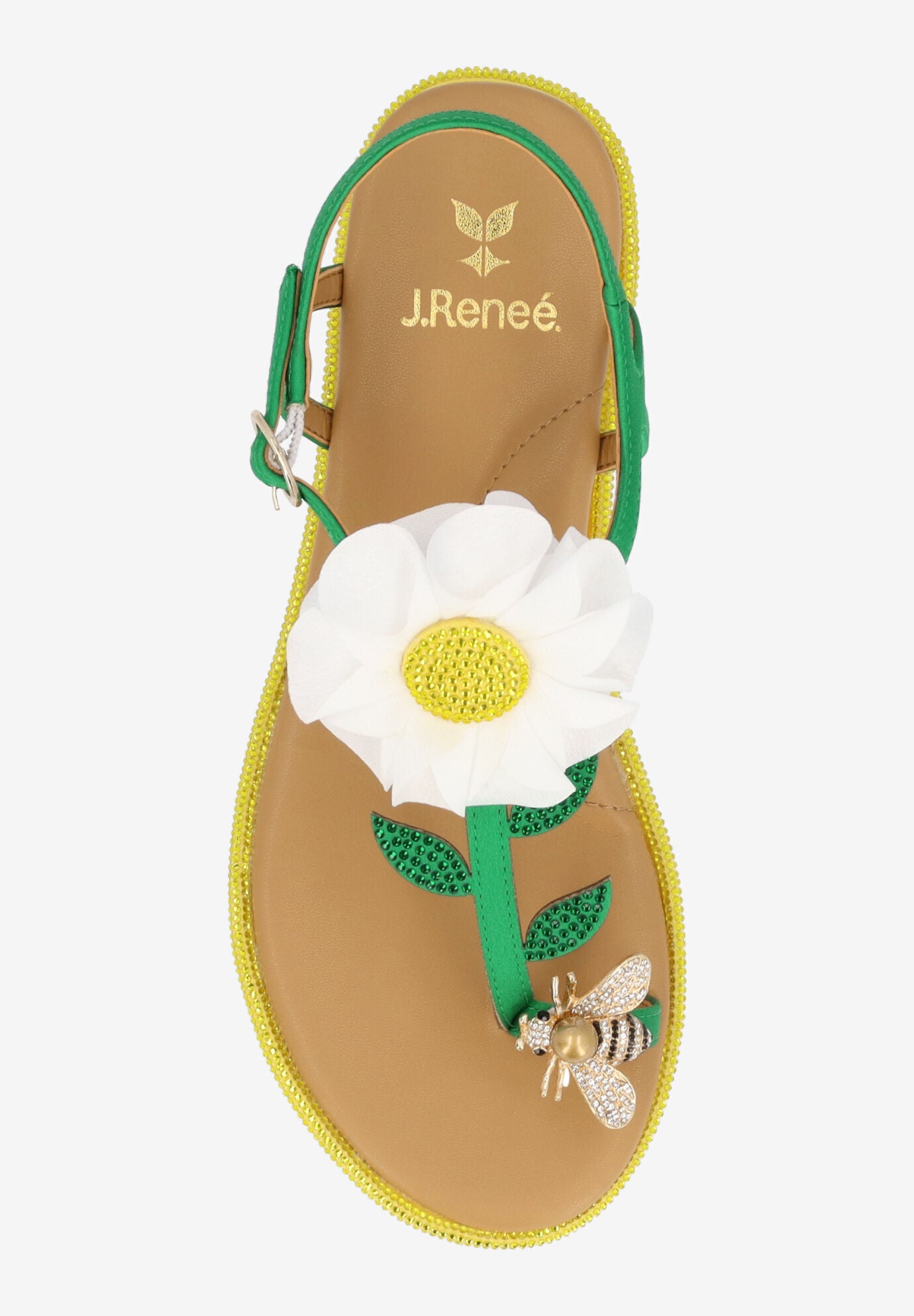 Dazee T-Strap Sandal, GREEN WHITE YELLOW, alternate image number 1