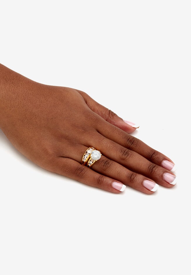 Gold-Plated Round Cubic Zirconia Bridal Ring Set, , alternate image number null