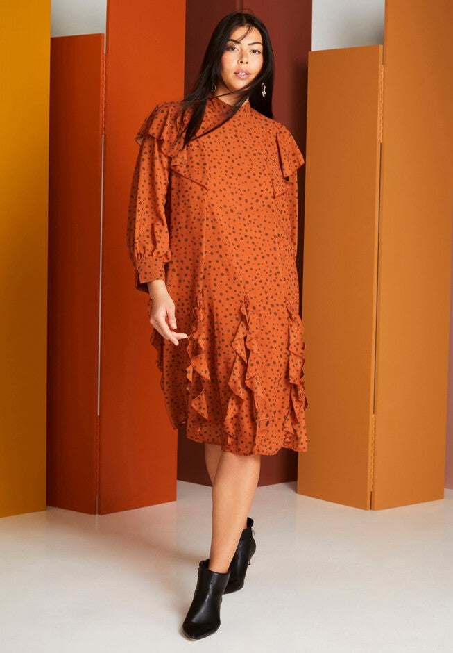 Ruffled Chiffon Mockneck Dress, DELIGHTFUL DOT, hi-res image number null