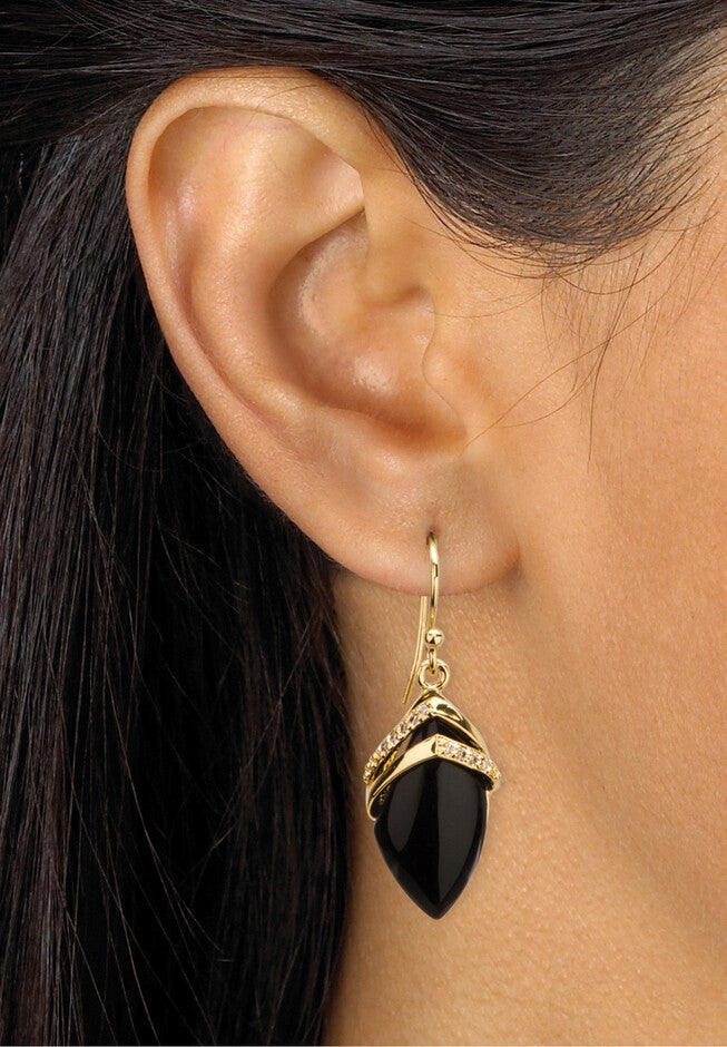 Yellow Gold-Plated Marquise Shaped Onyx And Round Ring Cubic Zirconia (1/2 Cttw) Jewelry, , alternate image number null