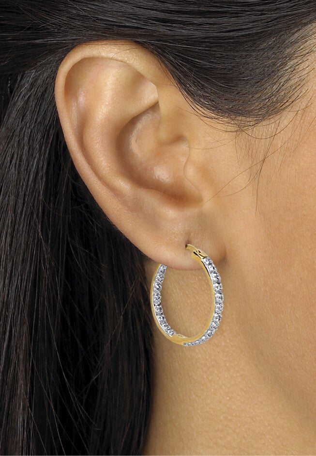 1/10 Cttw. Round Diamond Accented Hoop Earrings 14K Gold Over Sterling Silver Jewelry, , alternate image number 2