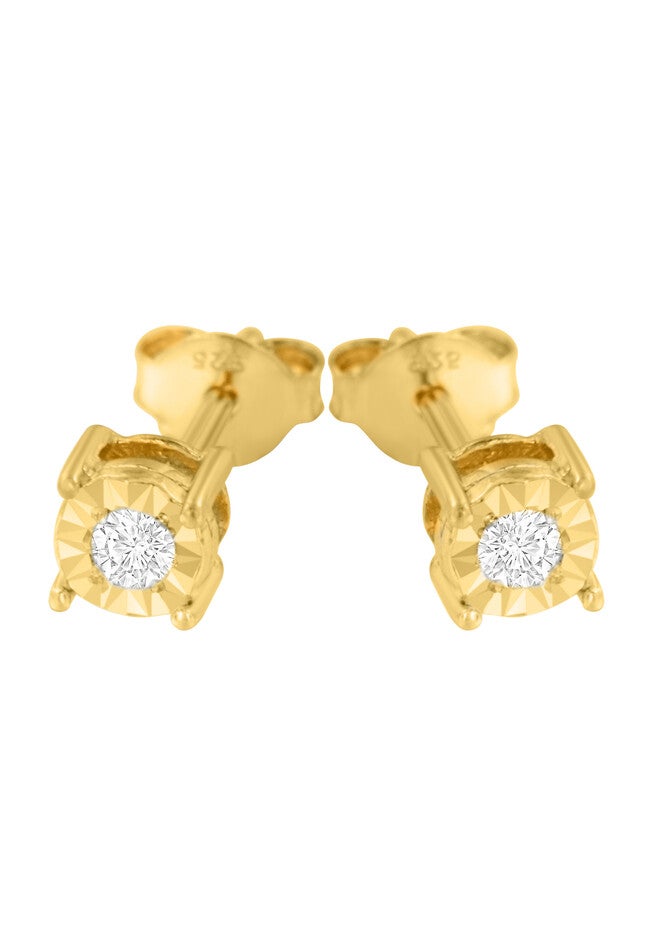 Yellow Gold Plated Sterling Silver Round Brilliantcut Diamond Miracleset Stud Earrings, , alternate image number null