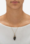 Yellow Gold-Plated Marquise Shaped Onyx And Cubic Zirconia Pendant Jewelry, , alternate image number null