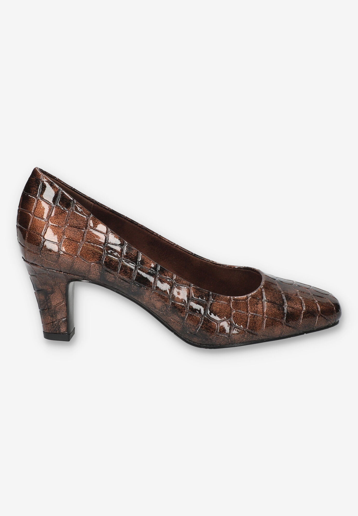 Poet Square Toe Pump, BRONZE PATENT CROCO, alternate image number 2