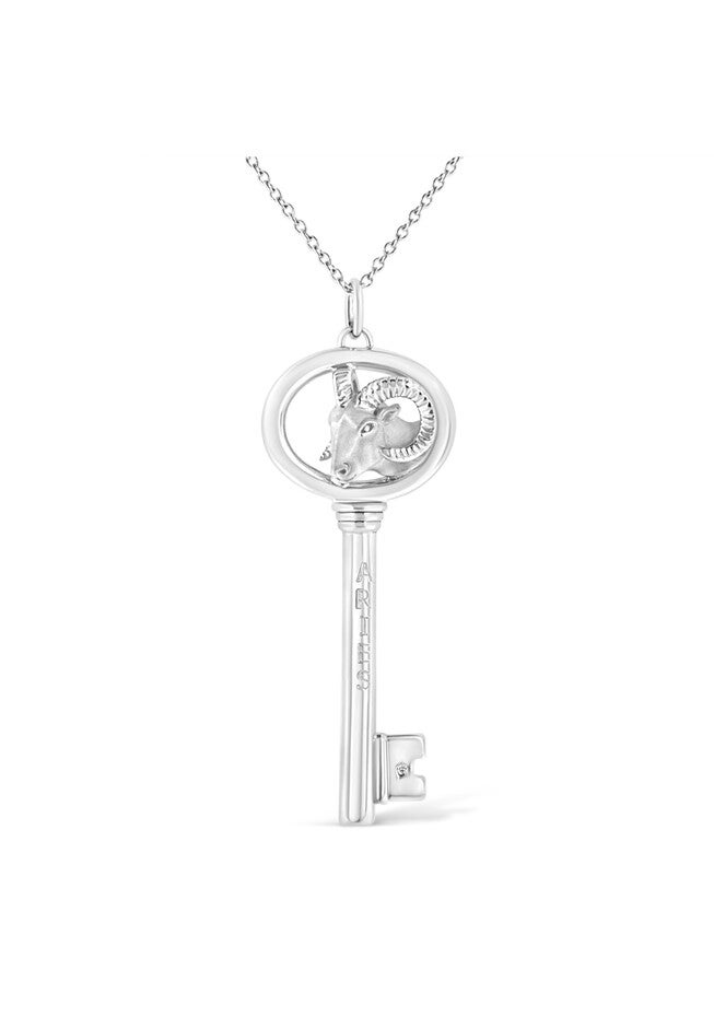 Sterling Silver Diamond Accent Aries Zodiac Key Pendant Necklace, WHITE, hi-res image number null