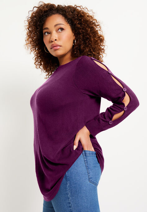 Button-Sleeve Sweater, , alternate image number null