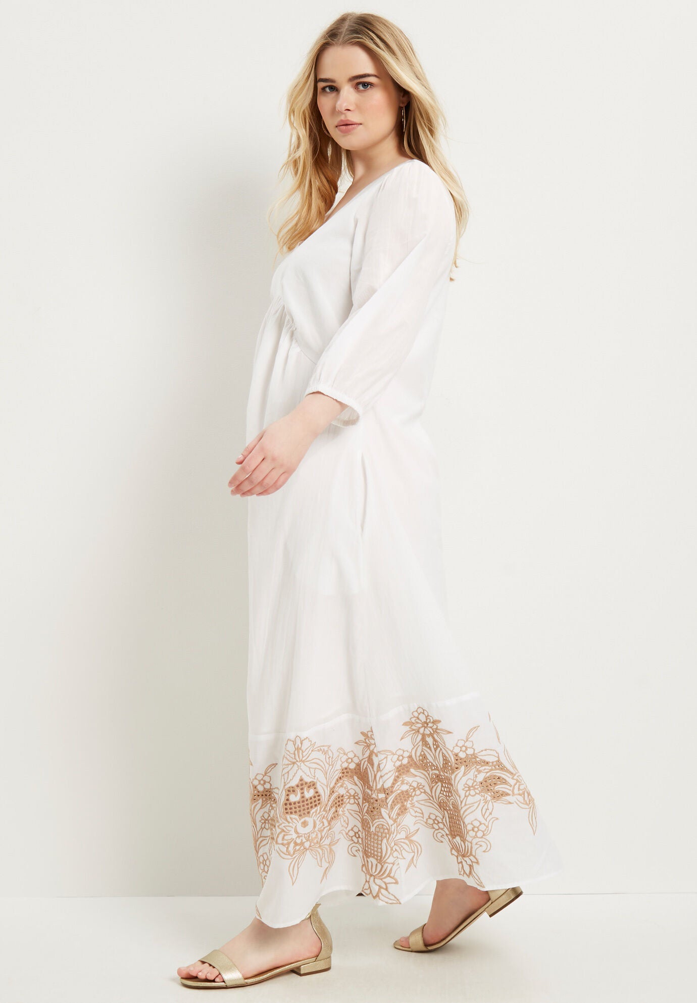 Eyelet-Trim V-Neck Maxi Dress, , alternate image number 2