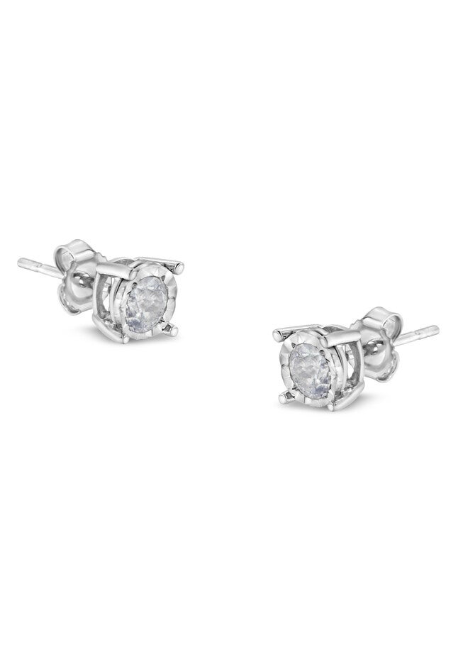 Sterling Silver Round Brilliantcut Diamond Miracleset Stud Earrings, WHITE, hi-res image number null