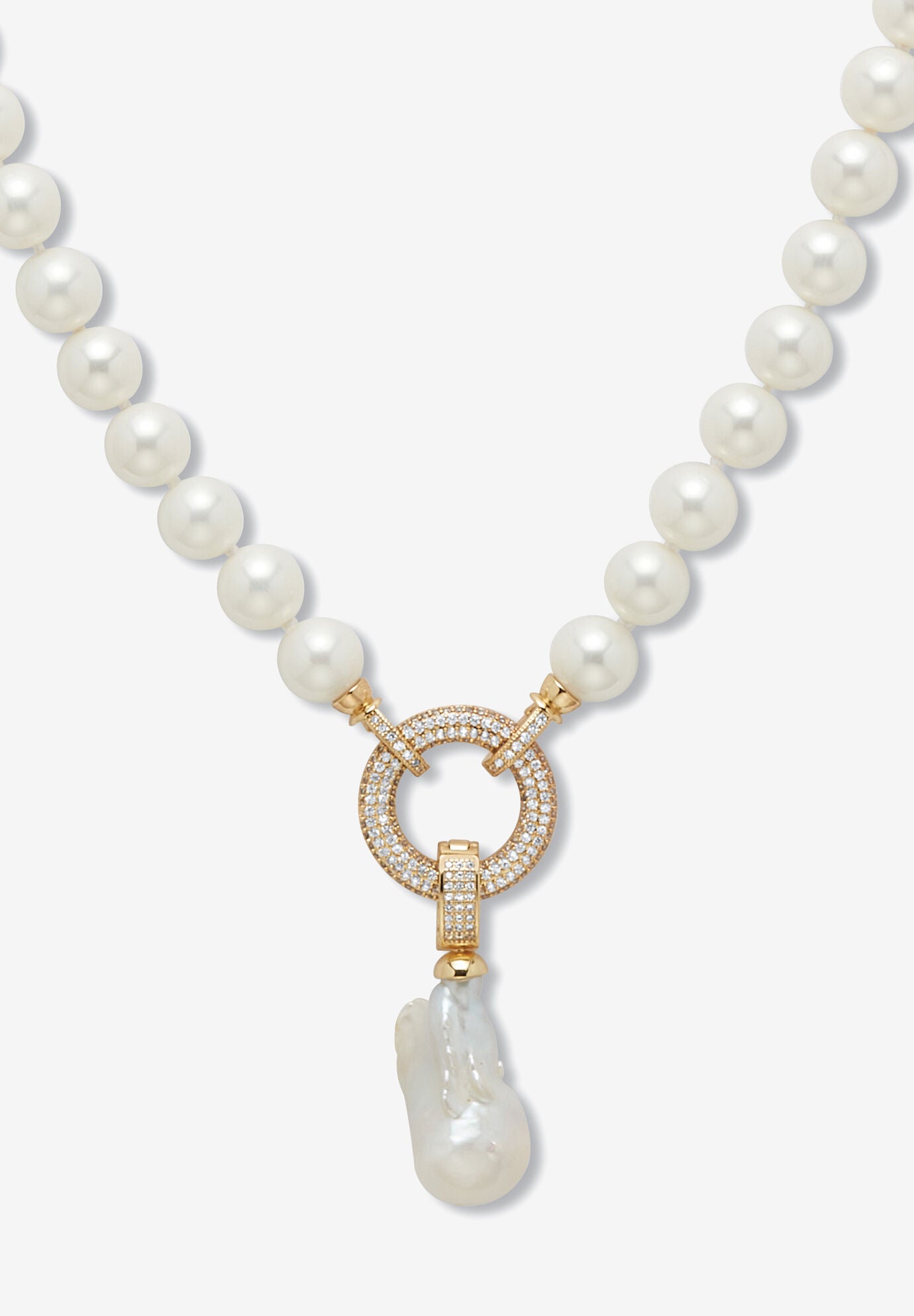 8.25 Cttw. White Shell Pearl & Keshi Pearl Drop Beaded Necklace Gold-Plated 23 inches, WHITE, hi-res image number 0