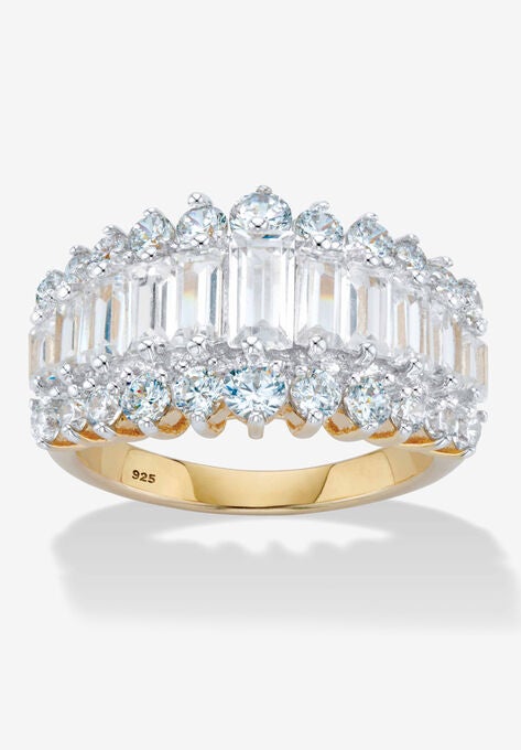 18K Gold & Sterling Silver Cubic Zirconia Ring, GOLD, hi-res image number null