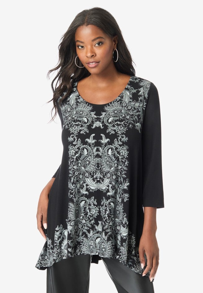 Printed Tulip-Hem Ultra Femme Tunic, BLACK PAISLEY PRINT, hi-res image number 0