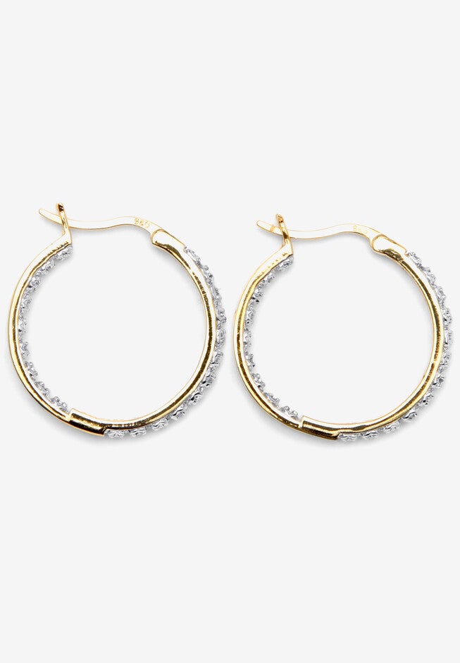 1/10 Cttw. Round Diamond Accented Hoop Earrings 14K Gold Over Sterling Silver Jewelry, , on-hover image number 1