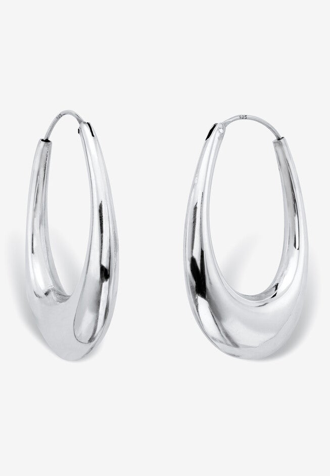 Sterling Silver Puffed Hoop Earrings, SILVER, hi-res image number 0