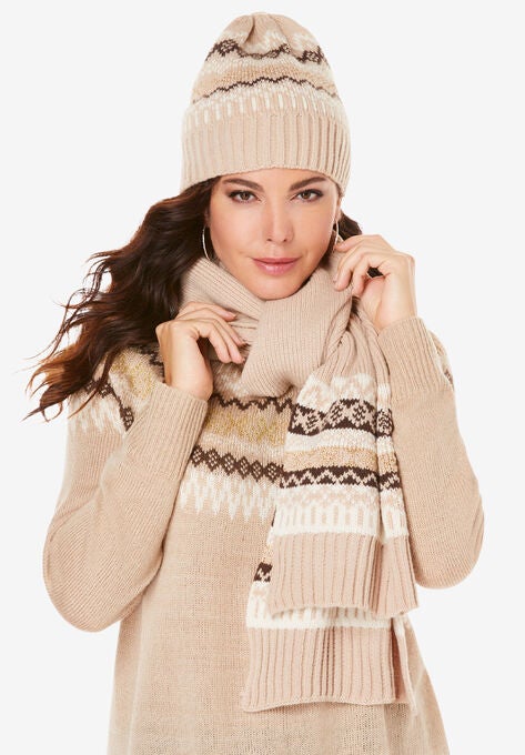 Fair Isle Hat & Scarf Set, BEIGE CLASSIC FAIR ISLE, hi-res image number null