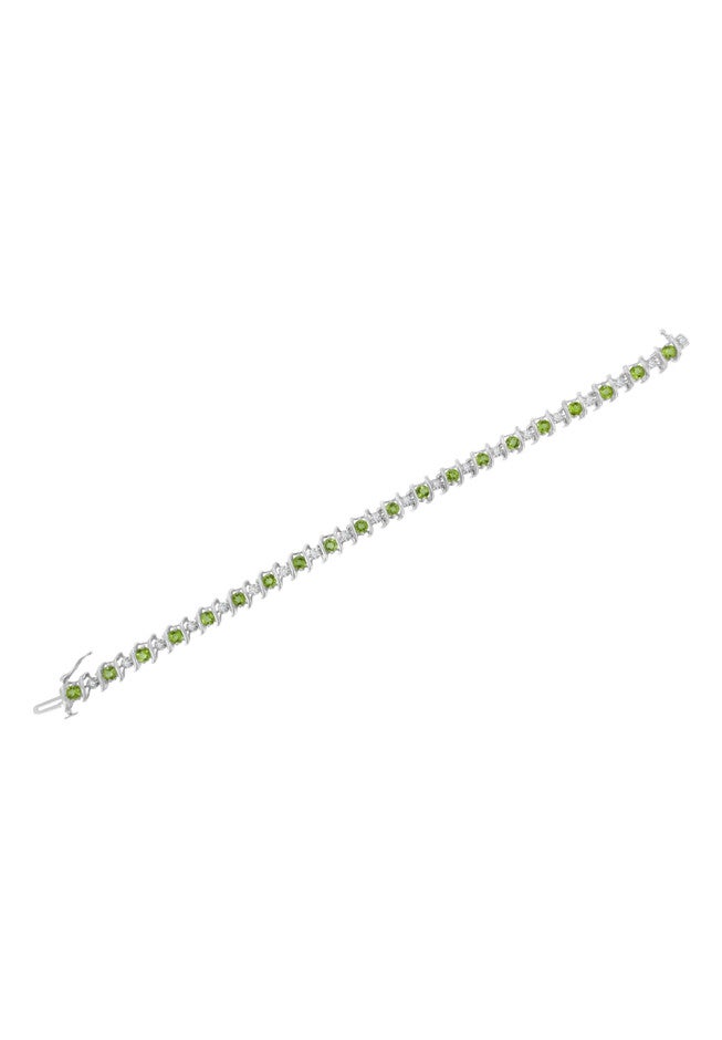 Sterling Silver Gemstone & Round Diamond Tennis Bracelet Green Peridot August Birthstone, , alternate image number null