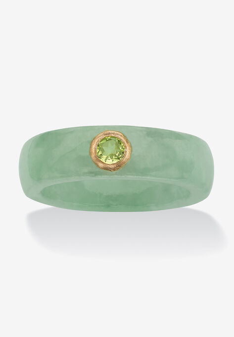 10K Yellow Gold Genuine Peridot And Green Genuine Jade Bezel Set Ring, PERIDOT, hi-res image number null