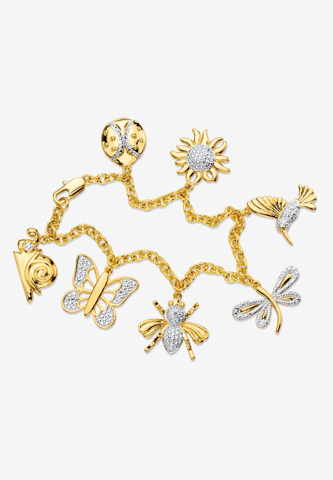 Yellow Gold-Plated Charm Bracelet (22Mm), Genuine Diamond Accent 7.5 Inches, DIAMOND, hi-res image number null