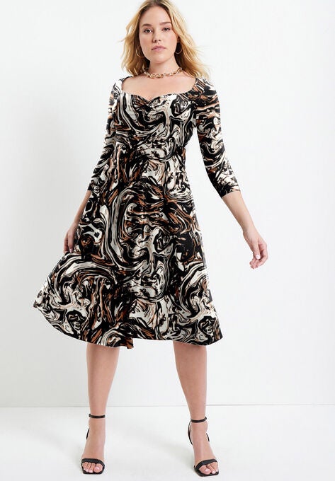 Sweetheart Swing Dress, BLACK SWIRLY MARBLE, hi-res image number null