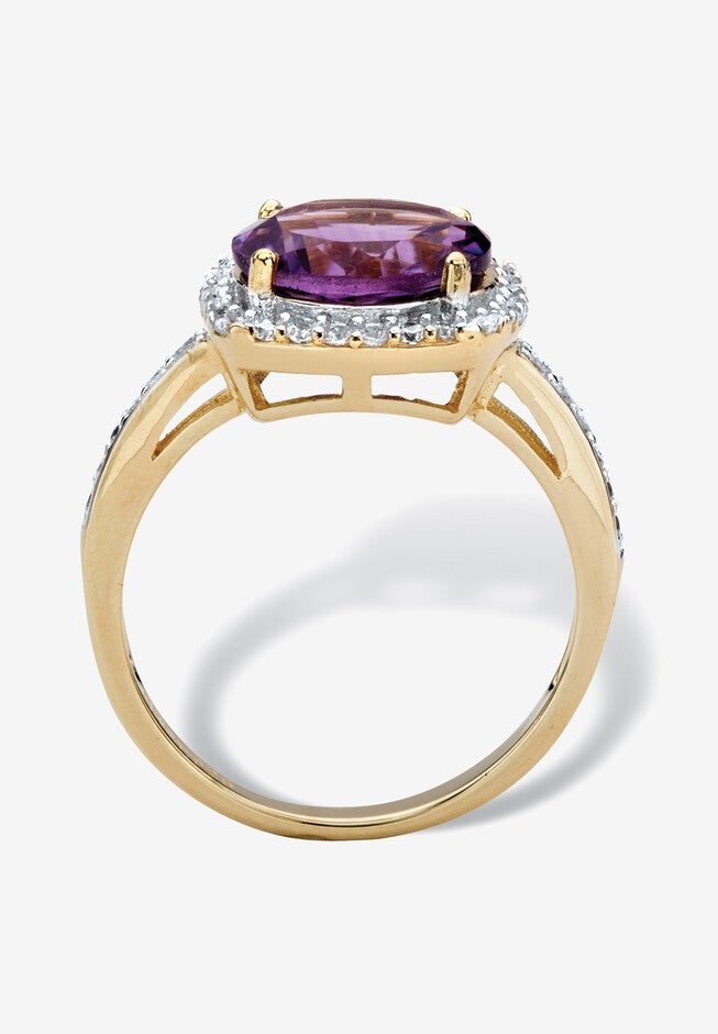 14K Yellow Gold Over Sterling Silver Amethyst And Cubic Zirconia Ring, , on-hover image number 1