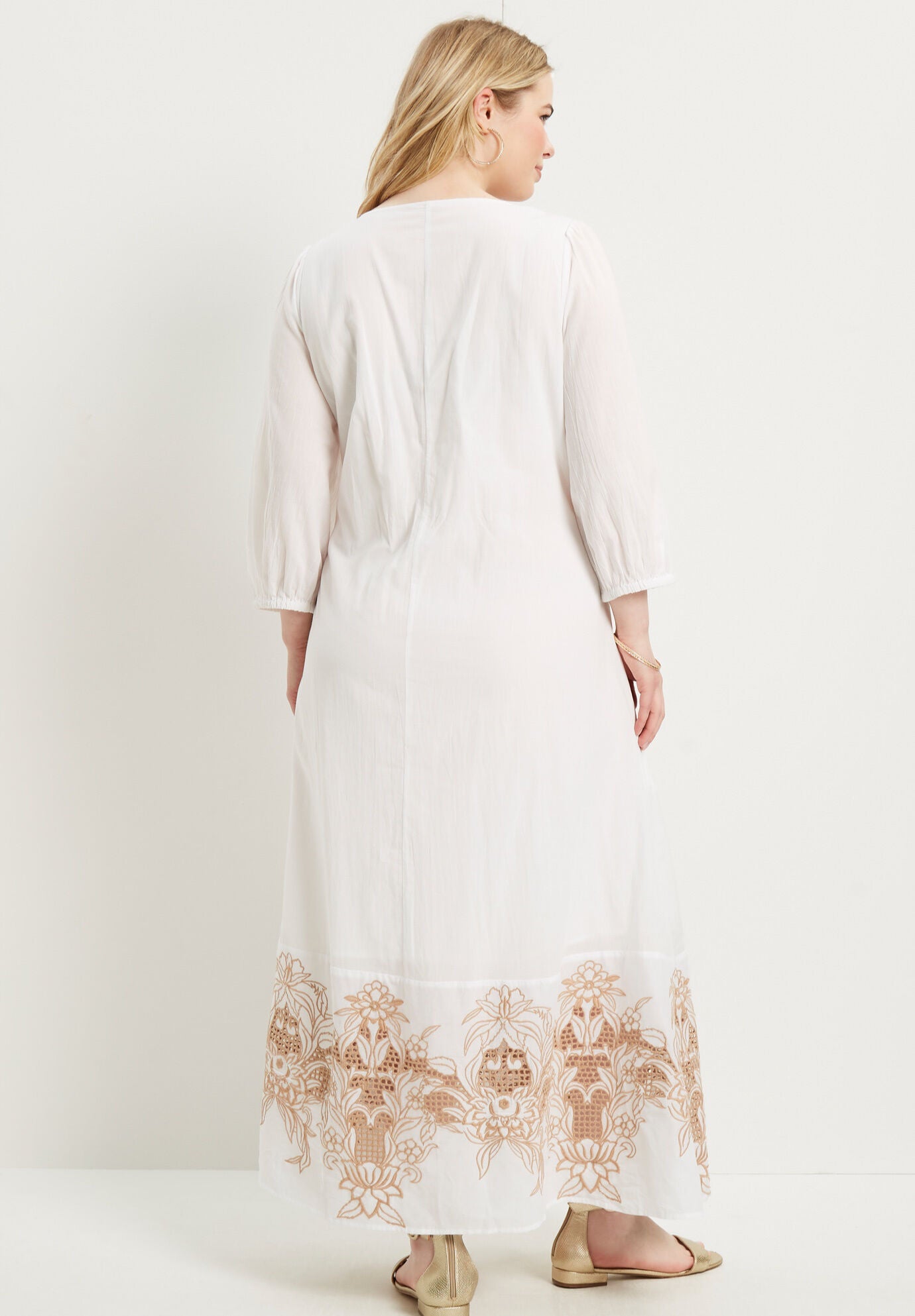 Eyelet-Trim V-Neck Maxi Dress, , on-hover image number 1