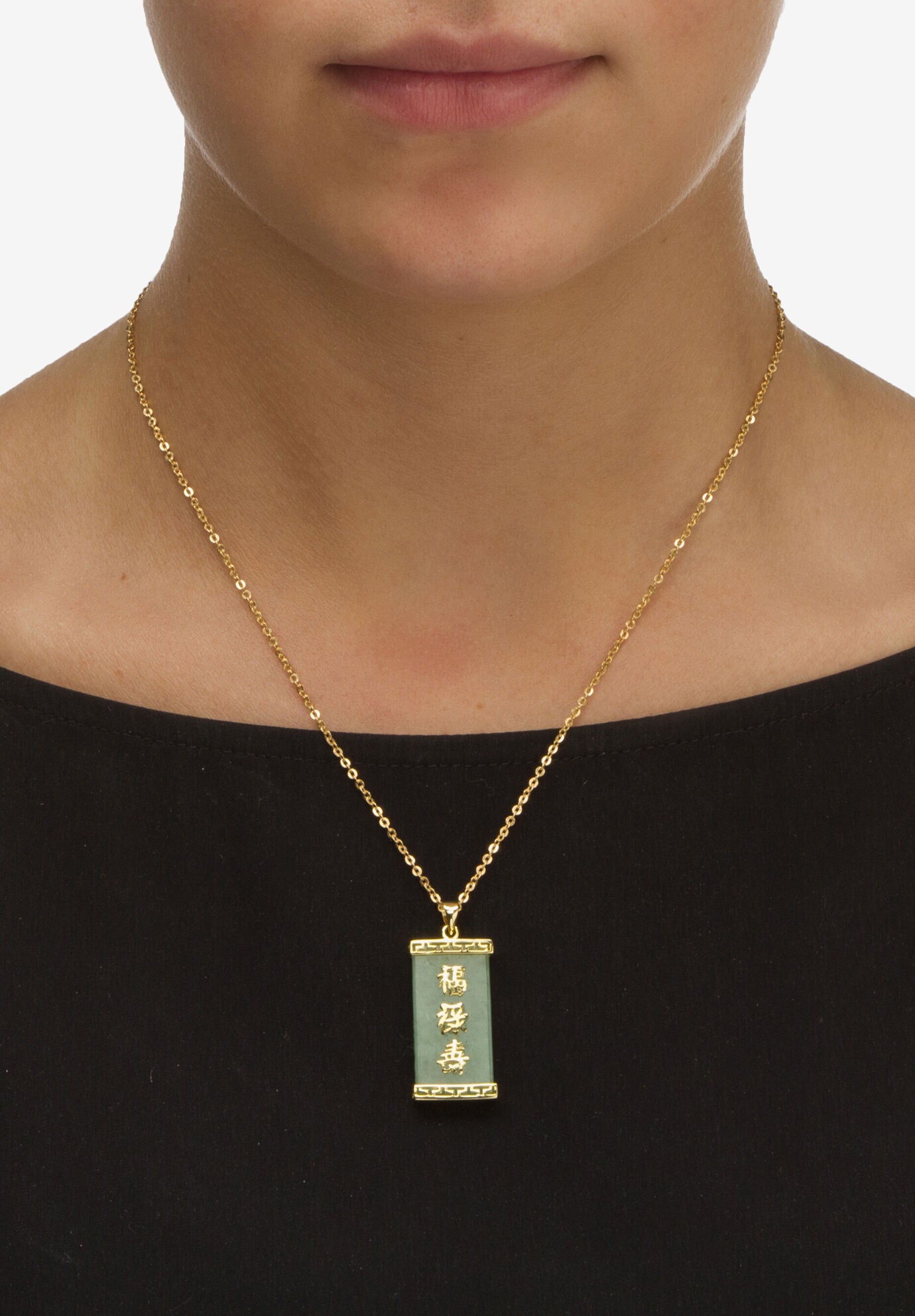 Yellow Gold Plated Silver Good Luck, Prosperity & Long Life Pendant , Jade Jewelry, , alternate image number 2