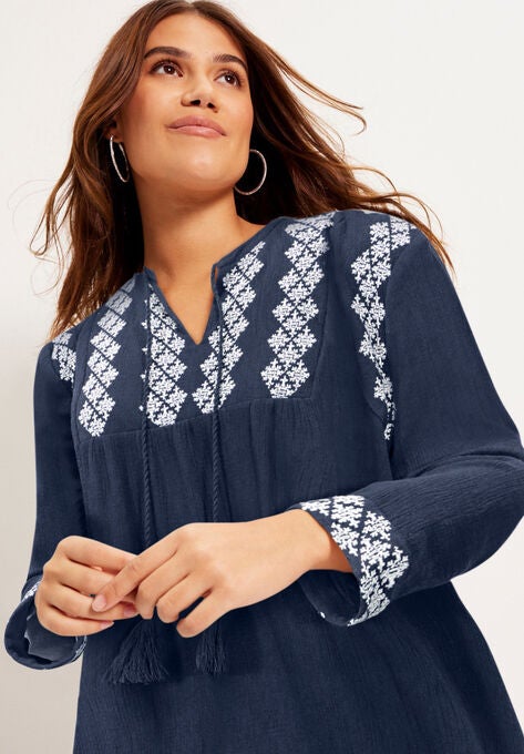 Embroidered Peasant Dress, , alternate image number null