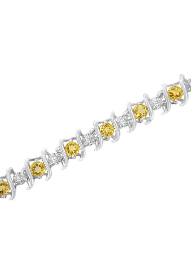 Sterling Silver Gemstone & Round Diamond Tennis Bracelet Citrine November Birthstone, , alternate image number 3