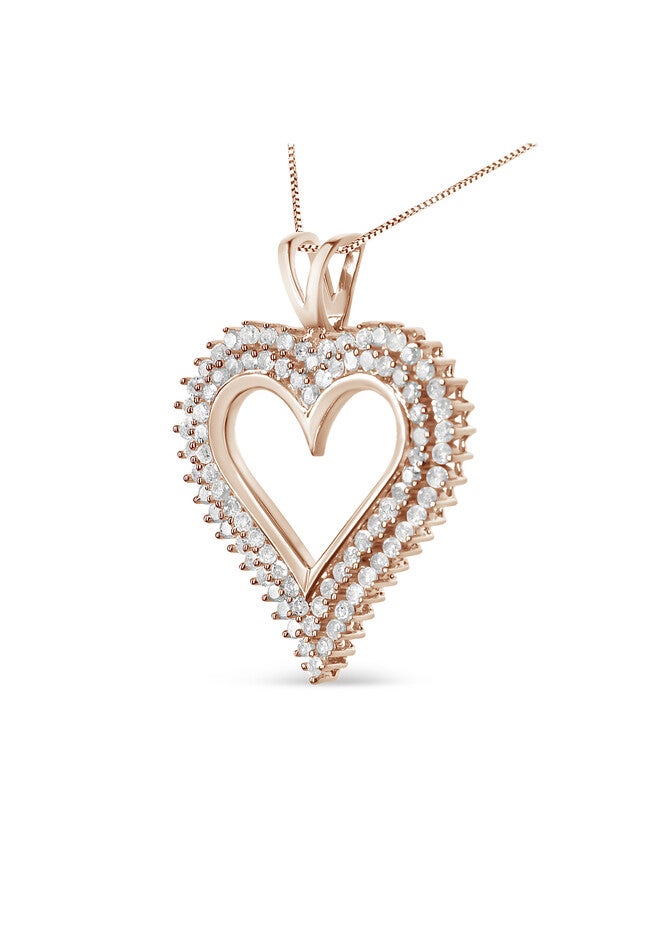 Rose Gold Plated Sterling Silver 1/2 Cttw Diamond Heart Pendant Necklace, , on-hover image number null