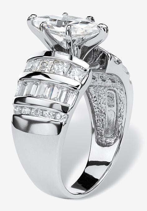 Platinum over Silver Marquise Cut Engagement Ring, , on-hover image number null