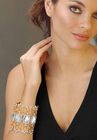 Goldtone Oval-Cut and Round Crystal Stretch Wide Cuff Bracelet, , alternate image number null