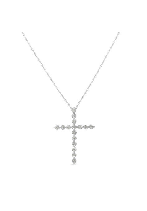 Sterling Silver Brilliantcut Diamond Miracleset Shared Prong Cross Pendant Necklace, , on-hover image number null