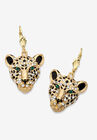 Gold Tone Leopard Face Drop Earrings, GOLD, hi-res image number 0