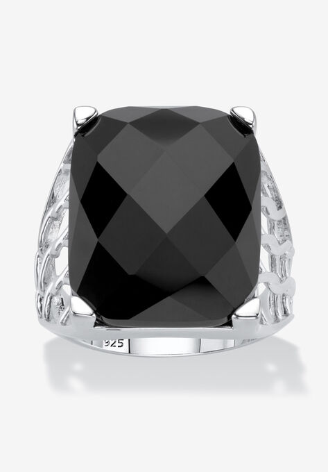 Sterling Silver Natural Black Onyx Checkerboard Cut Ring, ONYX, hi-res image number null
