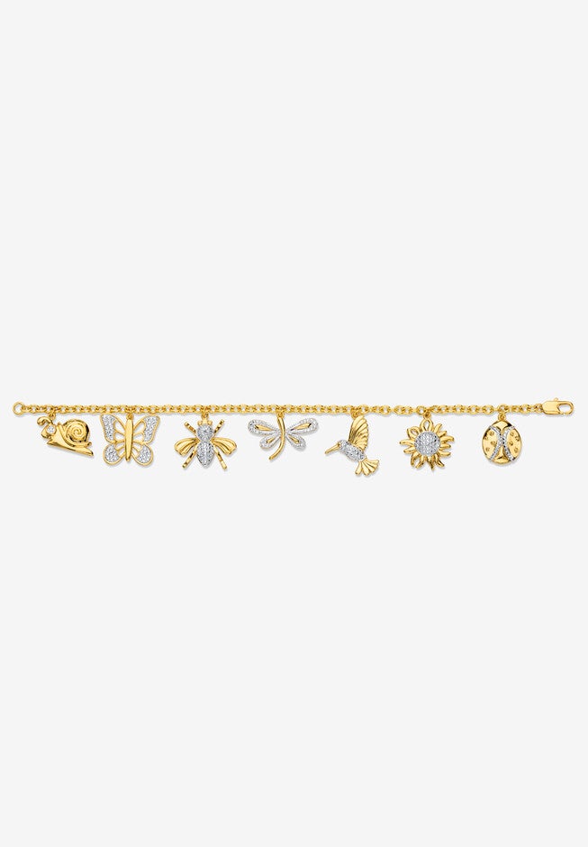 Yellow Gold-Plated Charm Bracelet (22Mm), Genuine Diamond Accent 7.5 Inches, , alternate image number null