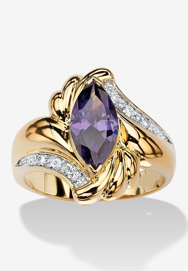 2.05 Tcw Marquise-Cut Simulated Purple Amethyst Cocktail Ring Gold-Plated, PURPLE, hi-res image number null